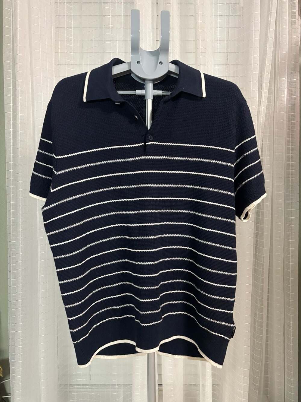 Ben Sherman Men's Size L Navy Blue Striped Knit Polo Shirt